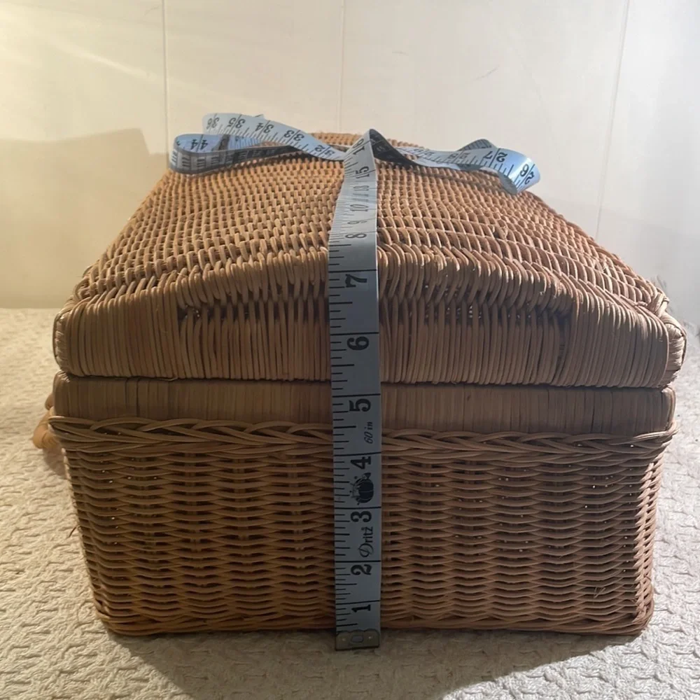 Picnic Wicker Arched Covered Basket with 3 Handles Ribbon